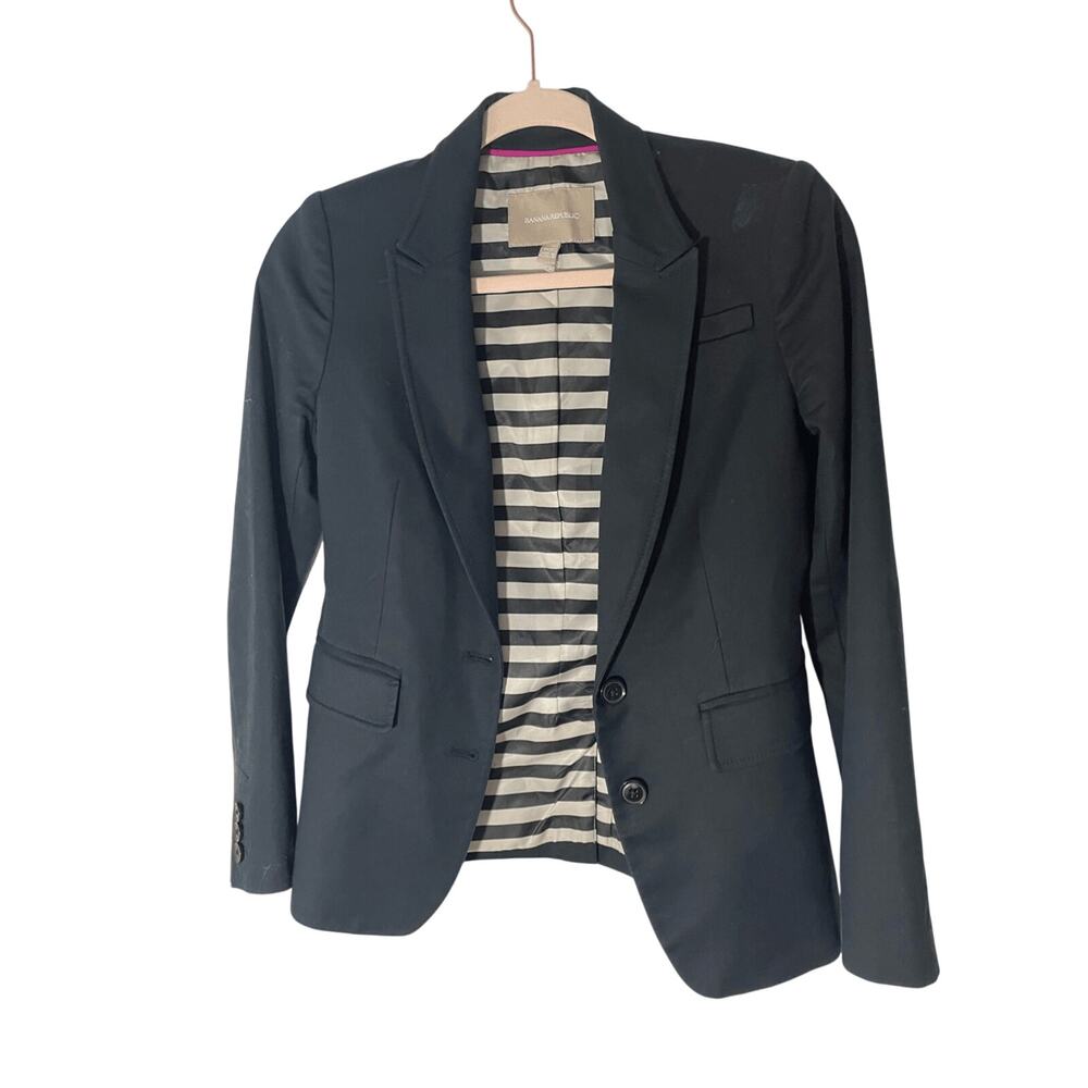 Banana Republic Women's Black Fitted Work Cotton Blazer Corporate Admin 00P